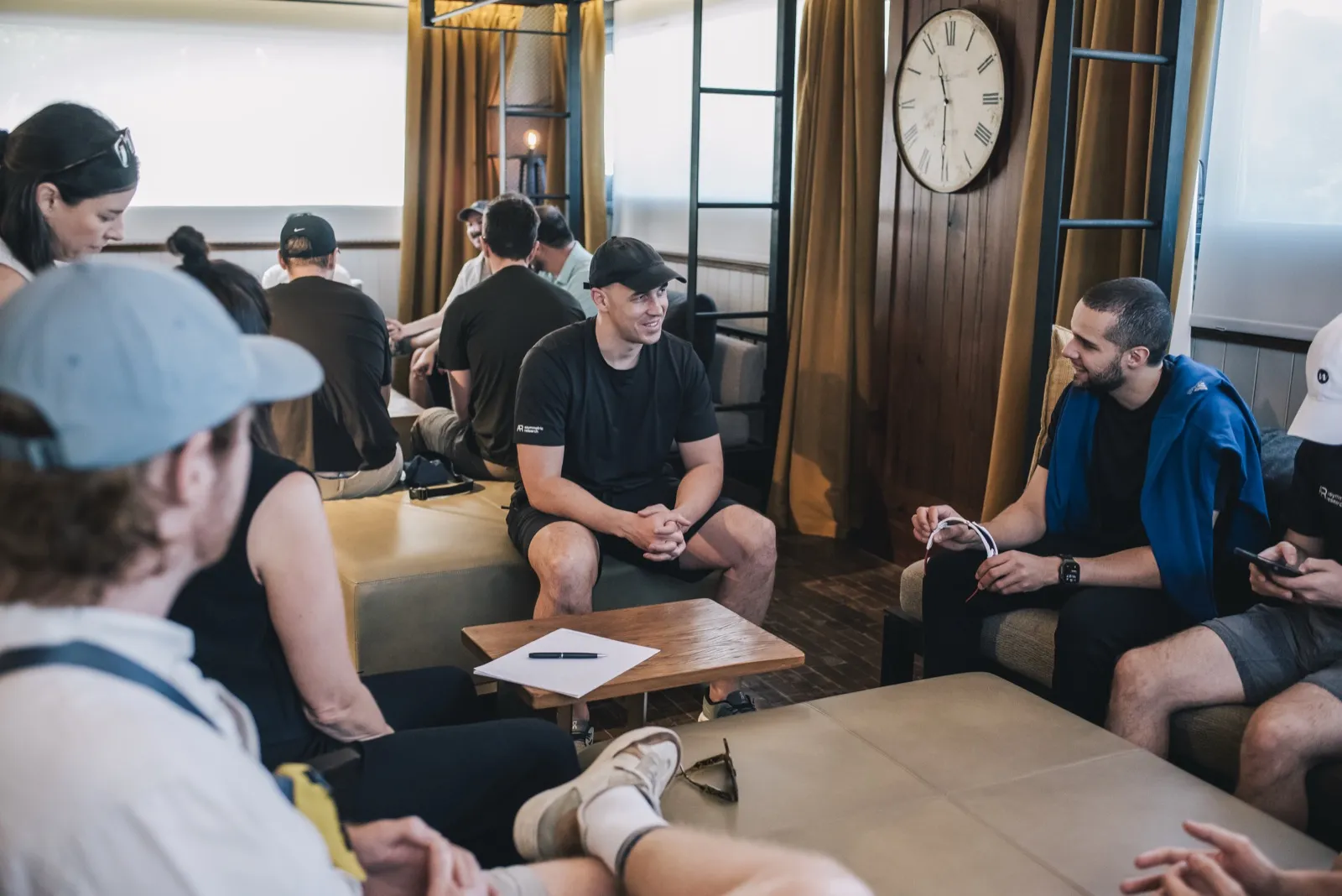 Teammates talking together in a lounge during the Buenos Aires offsite.